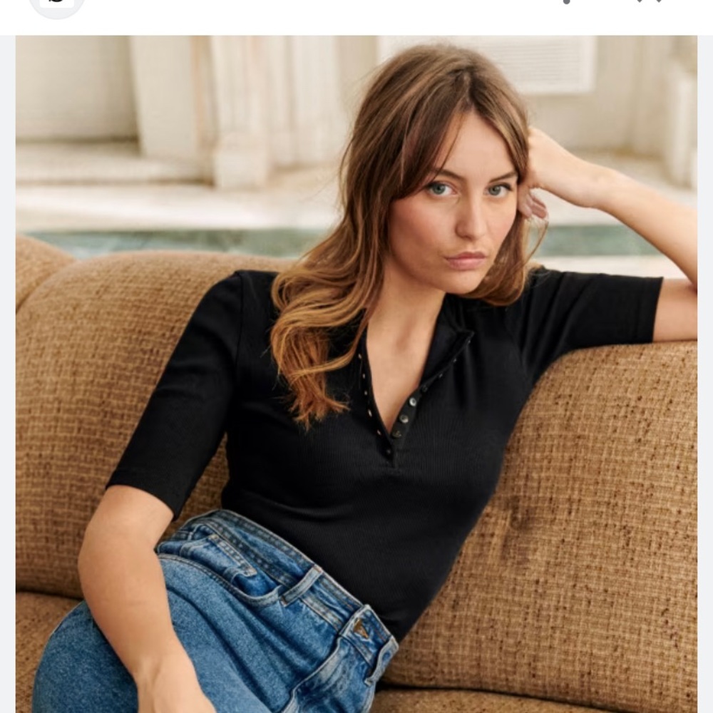 Sezane Theodora black ribbed shirt medium